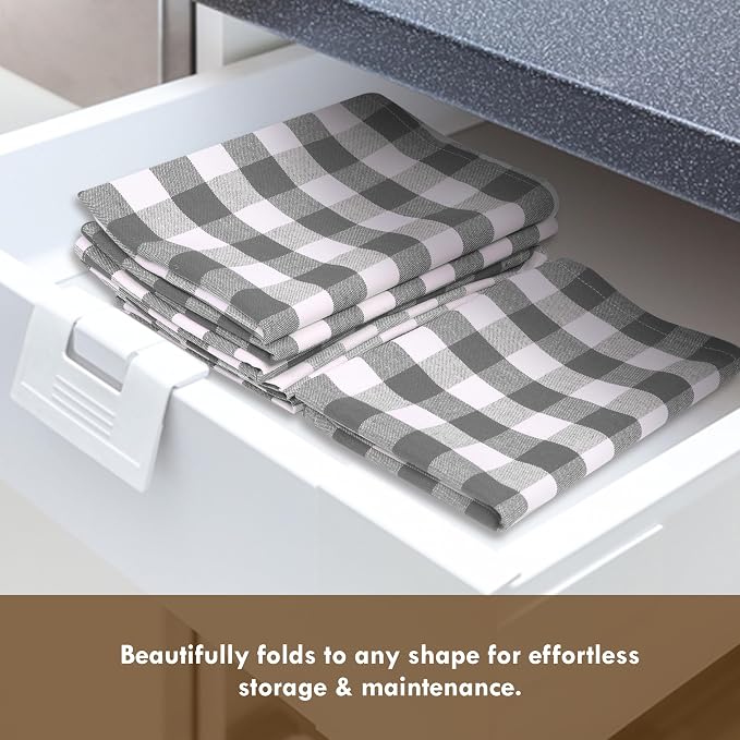 Gingham Checked Kitchen Towels 12 Pack, 18"x26", 100% Cotton, Absorbent Dish Towel for Kitchen Drying, Reusable Dishcloths Set for Cleaning, Quick Dry Wash Rags - Grey, White
