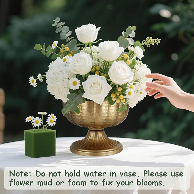 Retro Gold Vases for Centerpieces Set of 8 Brass Metal Vases for Flowers Decorative Pedestal Bowl for Table Centerpieces Floral Arrangments on Housewarming Wedding Party