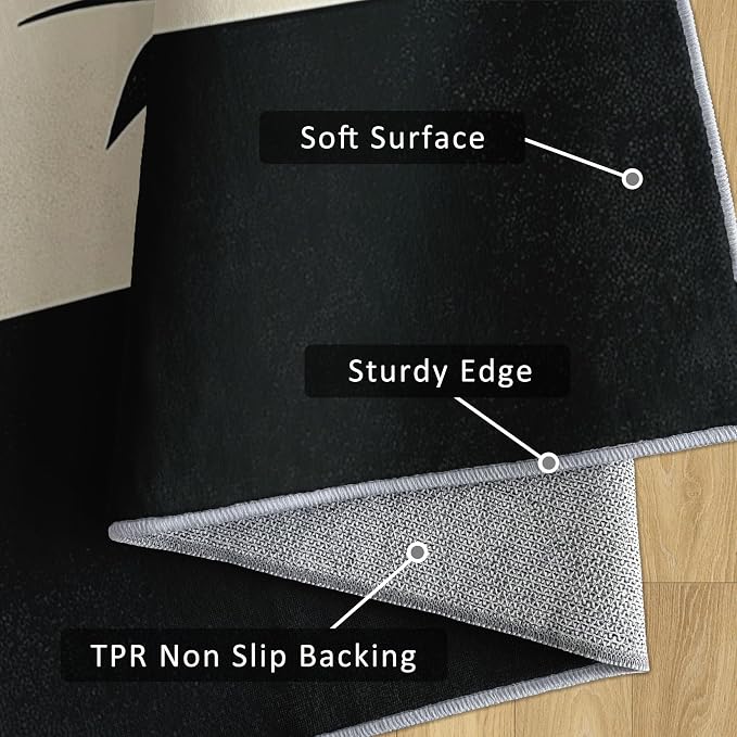 Japanese Runner Rug 2x8, Black and Grey Red Sun Design, Zen Asian Area Rug Washable Hallway Rugs Non-Slip Floor Carpet Runner for Bedroom, Narrow Hallway, Kitchen Aisle