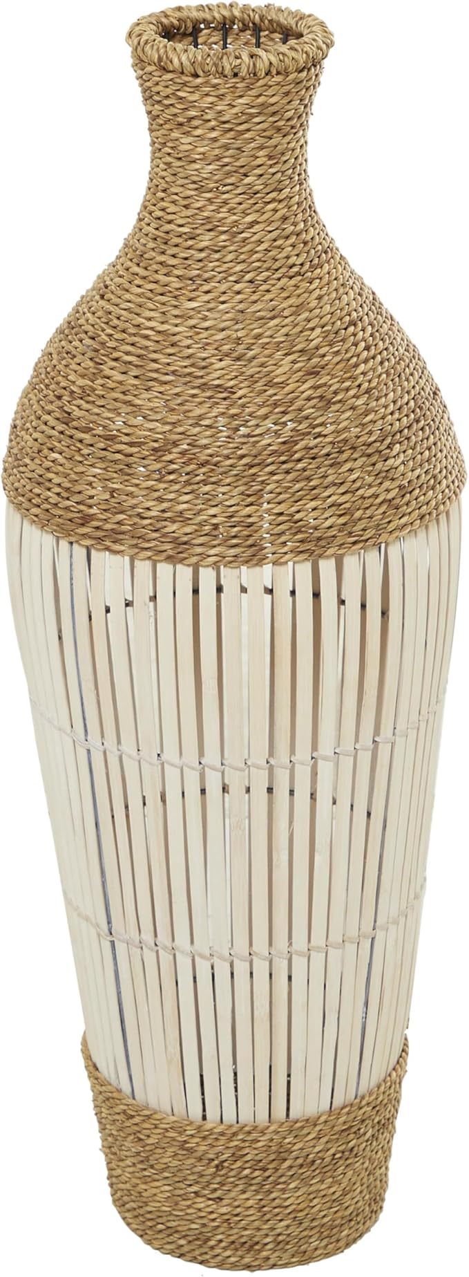 Deco 79 Seagrass Handmade Decorative Vase Wrapped Tall Centerpiece Vase with Cream Slatted Bamboo Center, Vase for Home Decoration 11" x 11" x 32", Brown