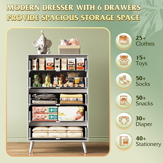 WLIVE 5 Drawer Dresser for Bedroom, Tall Wooden Dresser, White Dressers Storage Organizer with Sturdy Metal Handle, Chest of Drawers for Living Room, Hallway, Closet