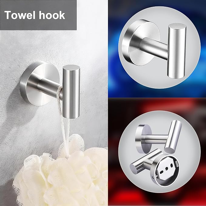 5 Pieces Brushed Nickel Bathroom Hardware Accessories Set, SUS304 Stainless Steel 24 Inch Bath Towel Bar Set, Round Bathroom Towel Holder Set, Towel Racks for Bathroom Wall Mounted