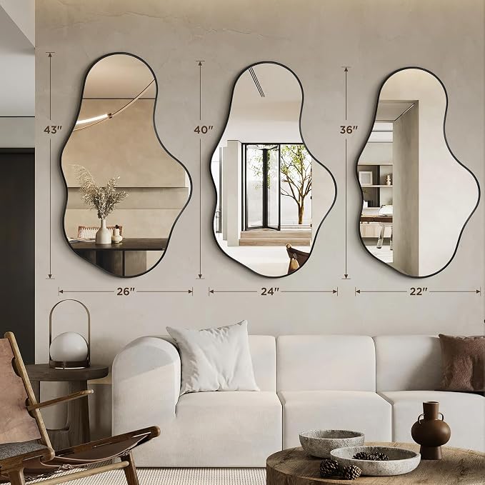 Dorlicecass Irregular Wall Mirror - Wall Mirrors Decorative 24"x 40" Asymmetrical Abstract Mirror Aviation Aluminum Alloy Frame Unique for Bathroom, Bedroom, Living Room, Cloakroom, Entryway Black