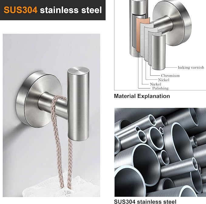 Nolimas Bathroom Towel Hooks SUS 304 Stainless Steel Coat Hook Round Clothes Towel Coat Robe Hook Cabinet Closet Door Sponges Holder for Bath Kitchen Garage Hotel,Wall Mounted, Brushed Nickel,6Pack