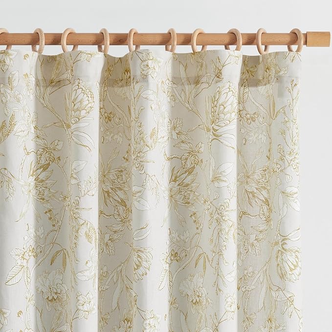 jinchan Floral Curtains 63 Inch Length Mustard Yellow Flower Linen Farmhouse Curtain for Living Room French Country Vintage Curtain Rod Pocket Curtains Set 2 Panels Floral Printed