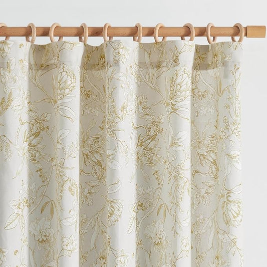jinchan Floral Curtains 84 Inches Long Mustard Yellow Flower Linen Farmhouse Curtain for Living Room French Country Vintage Curtain Rod Pocket Curtains Set 2 Panels Floral Printed