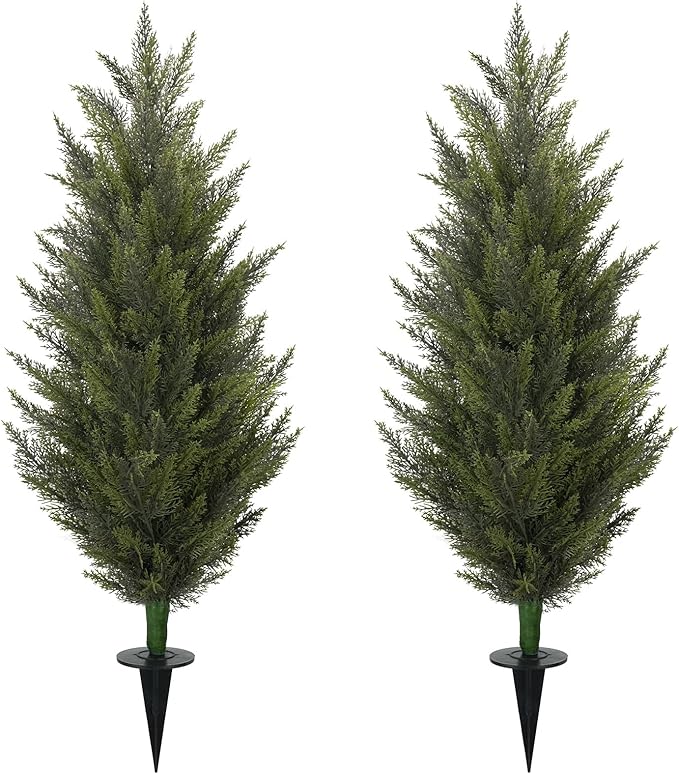 3.6FT Fake Topiary Trees Artificial Outdoor 2 Pcs Faux Cedar Tree UV Resistant Shrubs for Outdoor Patio, Porch, Garden Indoor Planters Home Decoration