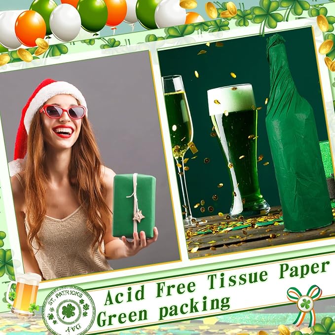 Qilery 500 Sheets Christmas Green Tissue Paper Bulk for Gift Bags 15 x 20 Inch Acid Free Decoupage Packaging Wrapping Paper Sheets for Christmas Decoration DIY Crafts, Bouquet, Wedding, Shipping