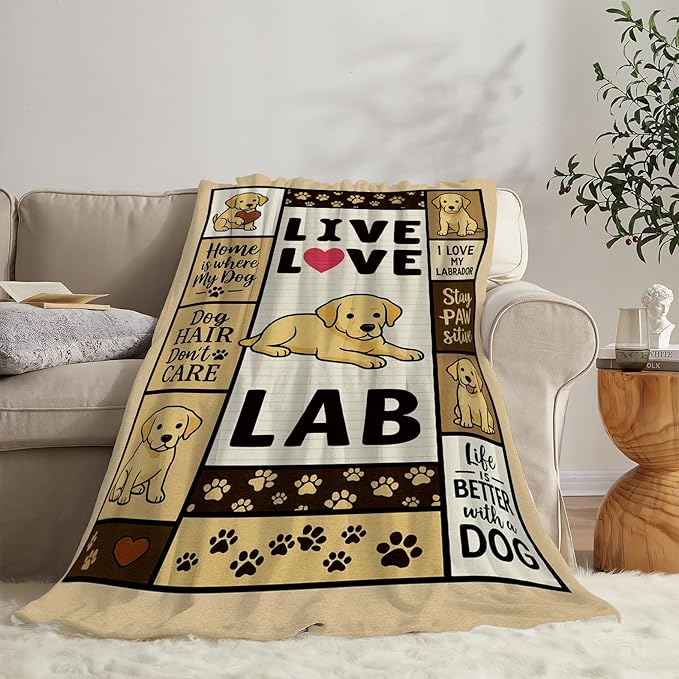 Labrador Retriever Blanket Cute Dog Throw Blanket Love Lab Puppy Soft Cozy Fleece Fuzzy Stuffed Plush Flannel Animal Gifts for Girls Women Boys Kids Adults 60"X80"