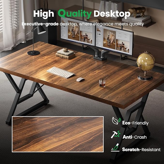 70.8" Large Executive Desk - Computer Office Desk Workstation, Modern Business Writing Table with Sturdy Metal Legs for Home Office (Wood Color, 71 Inch)