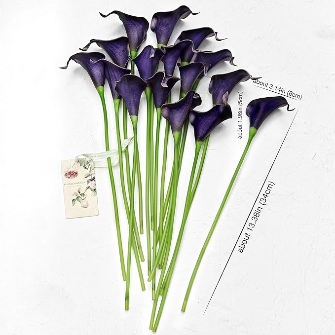 FiveSeasonStuff Real Touch Calla Lily Artificial Flowers Wedding Bridal Bouquet | Floral Arrangements | 15 Calla Lilies (Mystic Blue Violet)