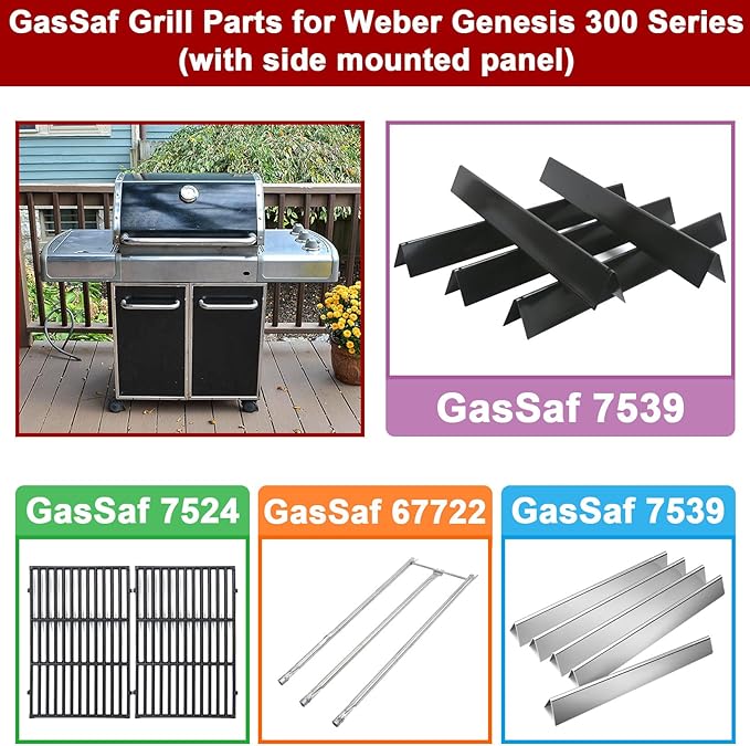 GasSaf 24.5" Flavorizer Bars for Weber Genesis 300 Gas Grills, Flavor Bar for Weber 7539 7540, Genesis E-310 E-320 S-310 S-320, EP/CEP 310 & 320 (Side-Knob), 5-Pack Porcelain Enameled Heat Plates Bars