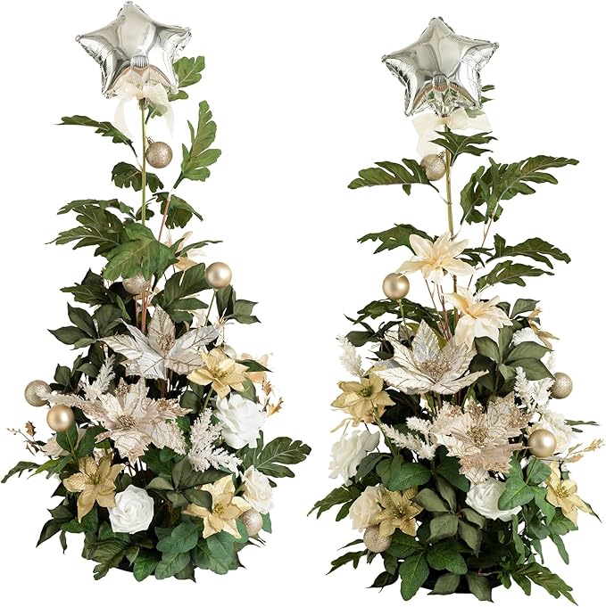 Ling's moment 41" Tall Free Standing Artificial Flowers Arrangements 2 pcs Wedding Arch Altar Stage Decorations Champagne Christmas for Ceremony Reception Rose Floral Party Outdoor Centerpieces Decor
