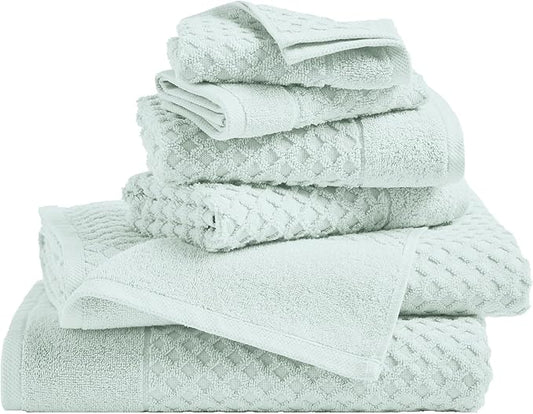 Great Bay Home Bath Towels - 100% Cotton 6 Piece Towel Set - Diamond Waffle Weave - Absorbent, Durable, Quick-Dry Towels for Bathroom (Pastel Blue)