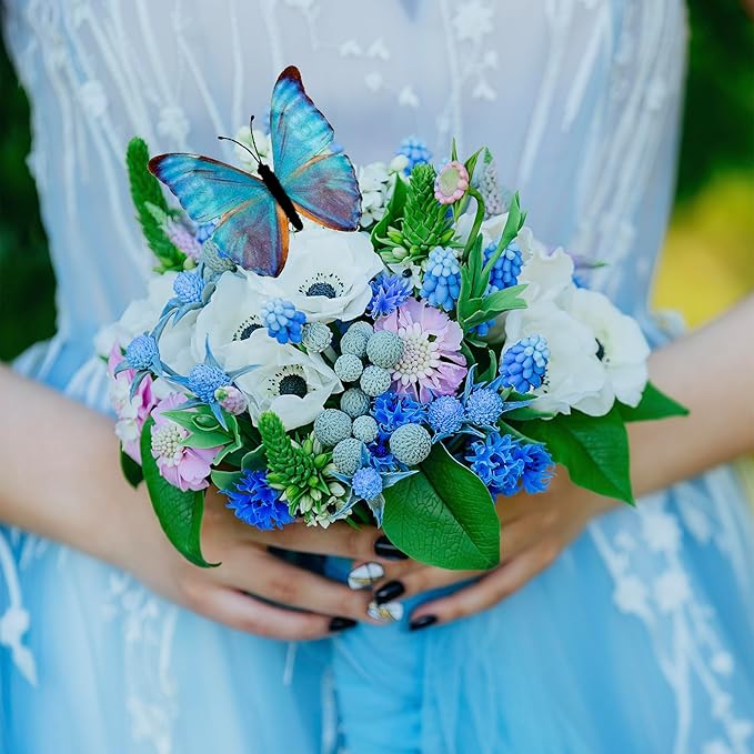 12 PCS Artificial Fabric Butterflies, 2 Sizes Reusable Butterly Crafts Decor, DIY 3D Butterfly Decorations for Fake Flowers Floral Nursery Wedding Tea Party Birthday Easter Spring. (Blue01 Medium)