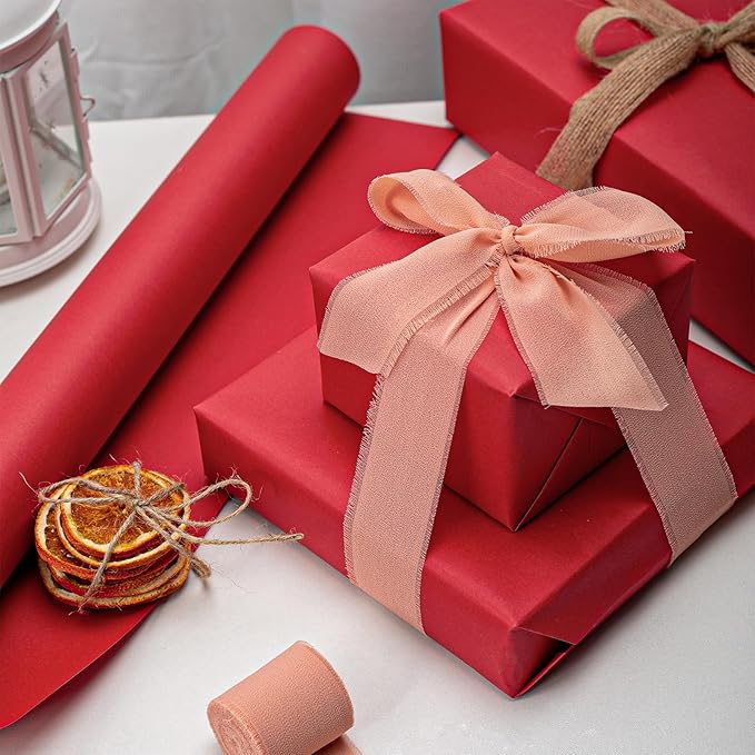Retrify Red Kraft Paper Roll 17 Inches x 32.8 Feet - All Occasion Thick Art Wrapping Paper for Birthday Valentine's Day Gift Wrap, Bouquet Flower Table Runner Covering Crafts