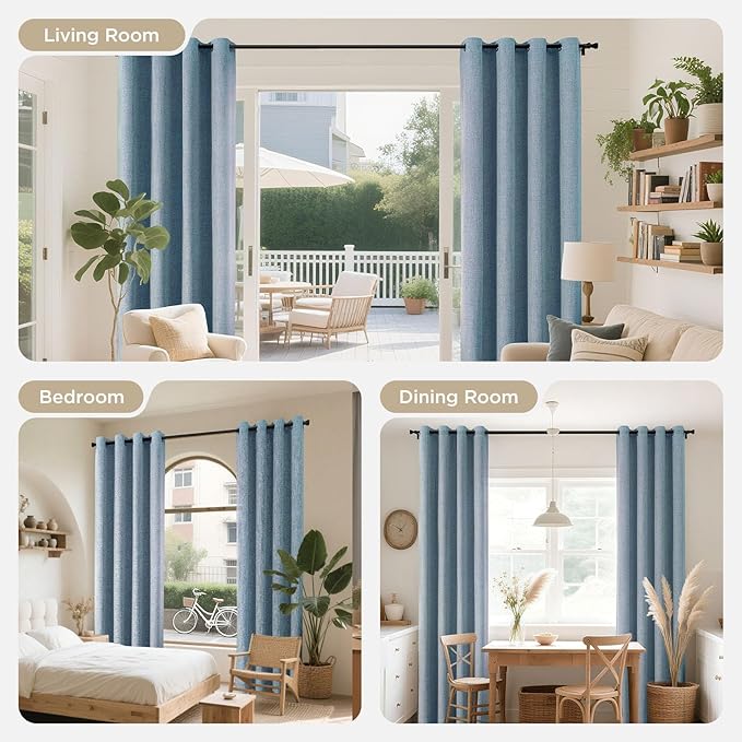 Joydeco Light Blue Blackout Curtains 108 Inches Long, Extra Long Curtains 108 Inch Length 1 Panel for Bedroom, Thermal Insulated Linen Black Out Curtains with Grommets(100x108, Light Blue)
