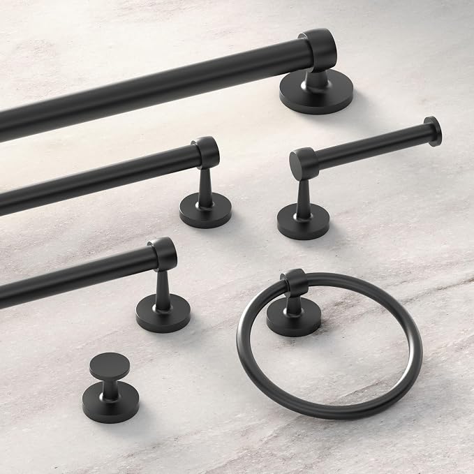 Gatco 5211MX Gibson Towel Bar | Retro Modern Wall-Mounted Bathroom Towel Bar | Stylish Decorative Hardware, Heavy Duty Metal, EZ Ancor Mounting | Matte Black Finish