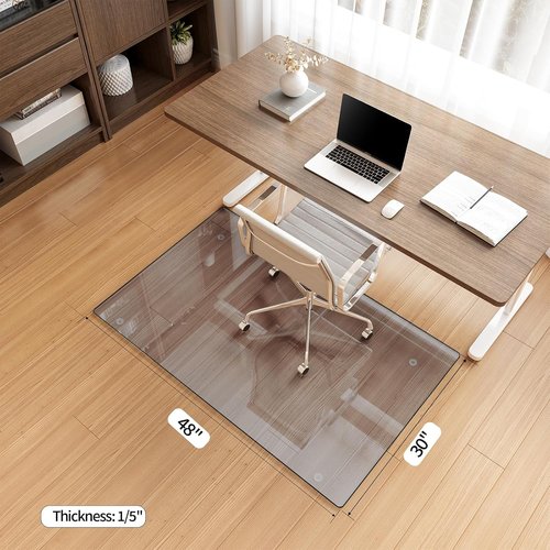 Koonmi Tempered Glass Chair Mat - Heavy Duty Office Floor Protector for Hardwood & Carpets | 30" x 48" Grey