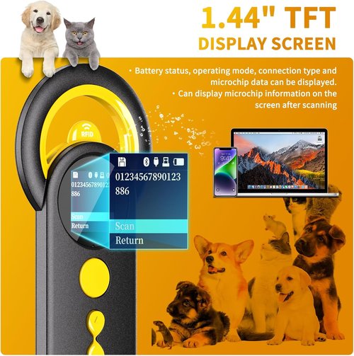 NETUM Bluetooth Pet Microchip Reader - 3-in-1 Wireless Scanner with 1.44" TFT Screen & 1200mAh Battery
