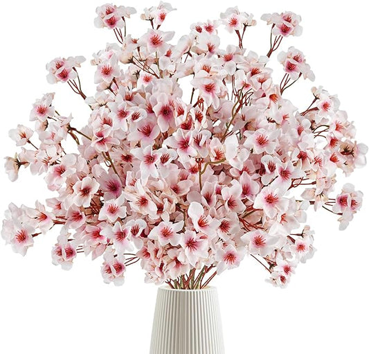 12 Pcs Artificial Cherry Blossom Flowers 18" Faux Silk Cherry Blossom Stems Fake Real Touch Peach Branches for Wedding Home Garden Japanese Decor Light Pink