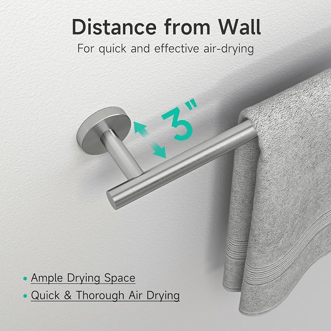 USHOWER 2-Pack Brushed Nickel Towel Bar, 24-Inch Towel Racks for Bathroom Wall-Mounted, SUS304 Stainless Steel Towel Rod (Total Length 26-Inch)