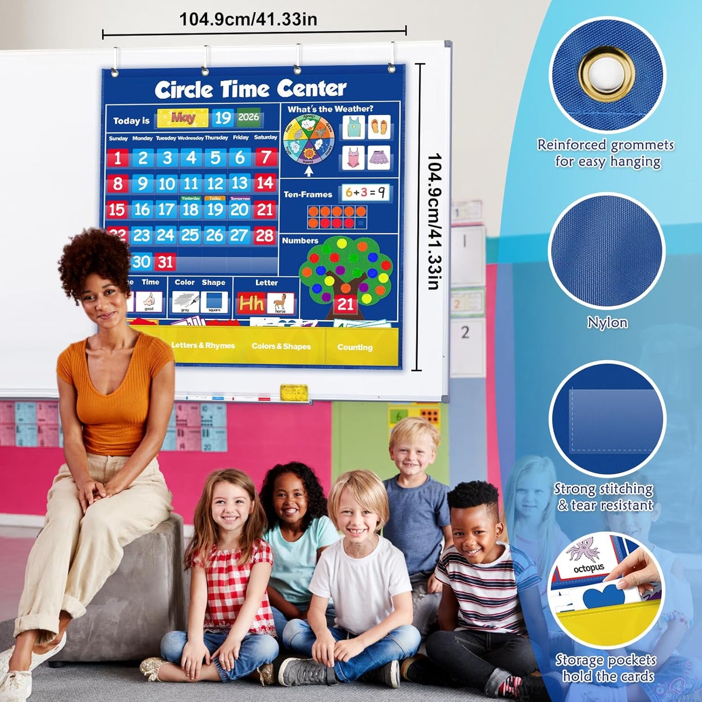 Torlam Circle Time Learning Center - Kids Calendar Pocket Chart & Weather Chart Set for Preschool Activities