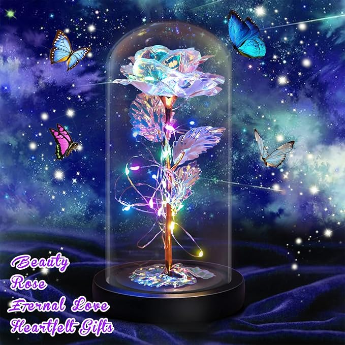 Eternal Rose Glass Flower Birthday Gifts - Women Gifts for Her Anniversary Valentines Mothers Day Christmas Thanksgiving - Light Up Gold Rose Flower Gifts for Mom Wife Grandma Girlfriend Lady Girl