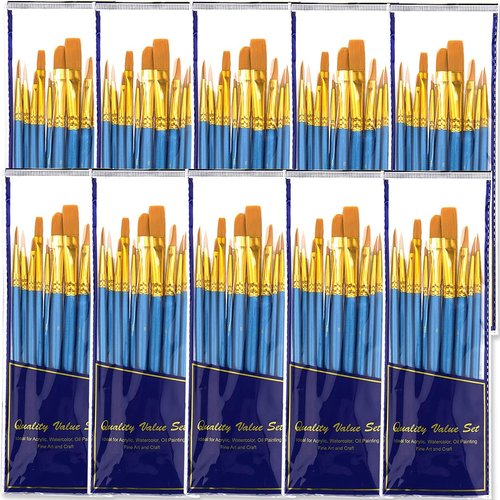 BOSOBO Paint Brush Set - 10 Pack of Pointed-Round Tip Brushes for Acrylic, Watercolor & Oil Painting - Blue