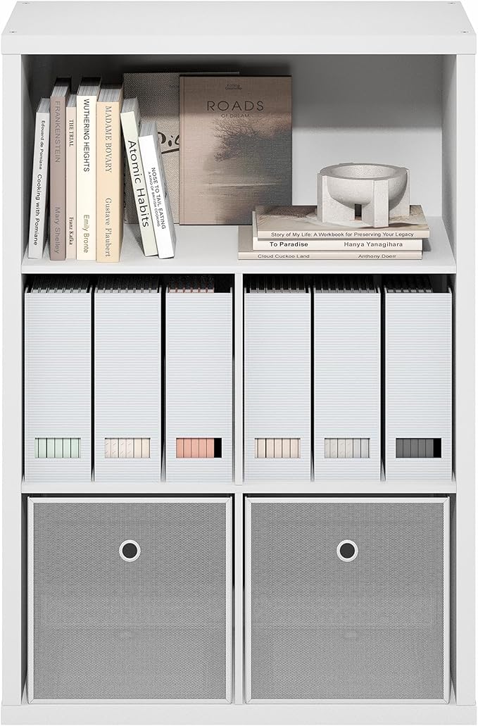 Furinno Cubicle Book Shelf, 5-Cube Bookshelf, Extra Thick Frame Cube Storage Organizer Bookcase with Closed Back, 15.3 x 29.9 x 43.3, for Living Room, Bedroom, Home Office, White