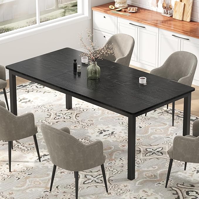 79 Inch Industrial Dining Table for 4-6 Person Rectangle Kitchen Table with Metal Legs,Round Corners, Writing Desk, for Modern Farmhouse, for Kitchen, Dining Room,Quick Assembly, Wood