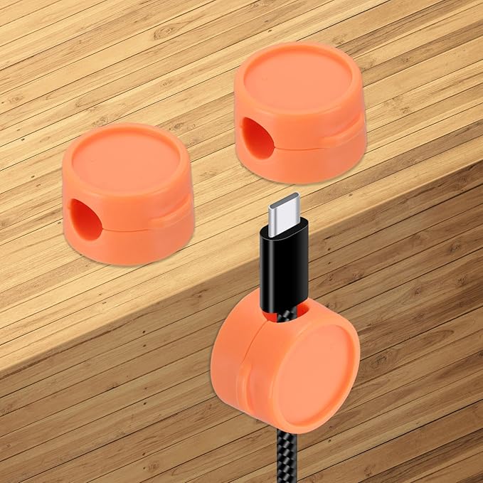 PATIKIL Cable Organizer Holder, 3 Pcs Magnetic Spring Desk Cable Management Clips Adhesive Cord Holder Keeper for Office Desktop Wall Car, Orange
