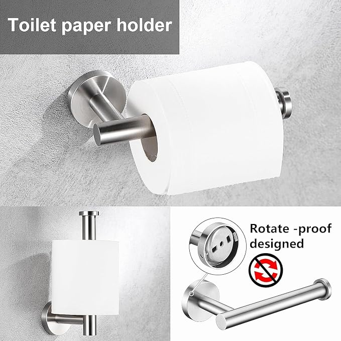 5 Pieces Brushed Nickel Bathroom Hardware Accessories Set, SUS304 Stainless Steel 24 Inch Bath Towel Bar Set, Round Bathroom Towel Holder Set, Towel Racks for Bathroom Wall Mounted