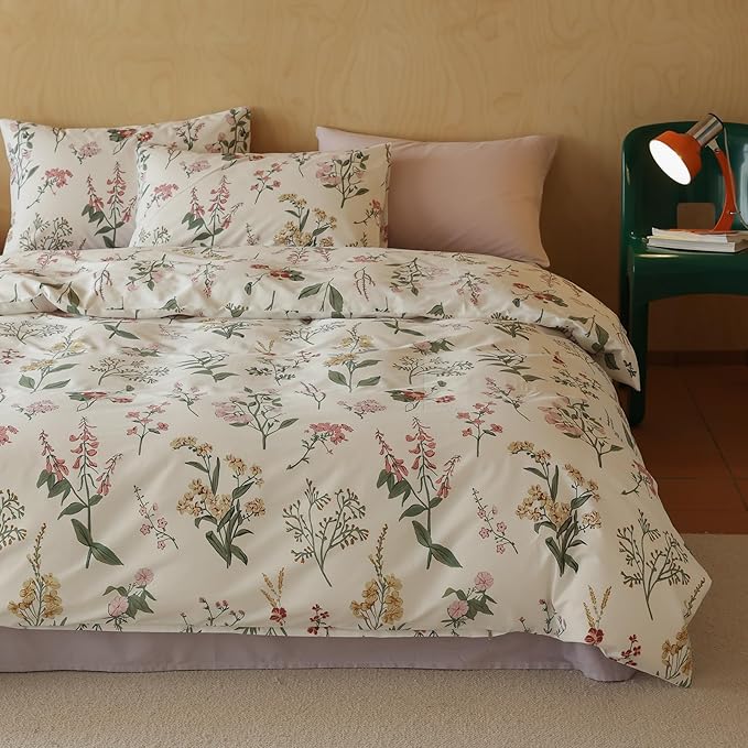 HighBuy Full Size Comforter Set Blush Pink Floral Boho Chic Botanical Coquette Cottagecore Bedding Comforter for Full Bed College Teen Girls Aesthetic Floral Bedding Set 3 Piece