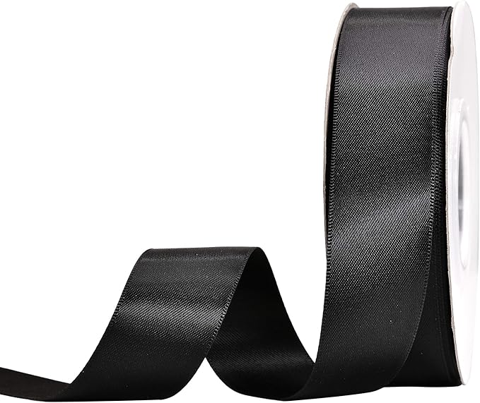 YAMA Double Face Satin Ribbon - 1 inch 25 Yards for Gift Package Wrapping,Floral Design,Hair Accessories,Crafting,Sewing,Wedding Decor, Black