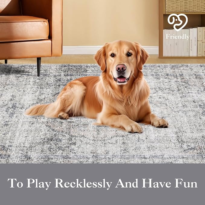 Washable Boho 10x13 Area Rug for Living Room Low Pile Soft Bedroom Rugs Non Slip Distressed Medal Print Large Indoor Carpet Thin Foldable Boho Vintage Carpet for Playroom Farmhouse, Beige