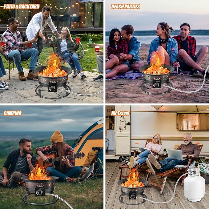 GasBRUH Outdoor Portable Propane Fire Pit, 19-Inch,60,000 BTU with Cover&Carry Kit,Camping Propane Fire Pits,Gas Firebowl,Portable Gas Fire Pit for Outside Patio,Backyard,Camping,RV,Deck,Tailgating