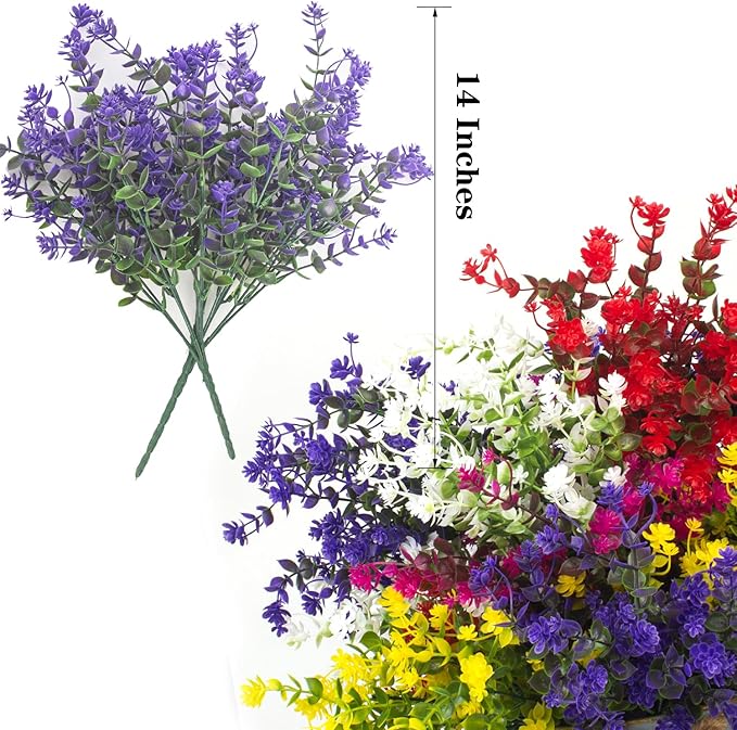 Artificial Flowers, 12 Bundles Outdoor Fake Flowers for Decoration UV Resistant Faux Plastic Plants Garden Porch Window Box Décor