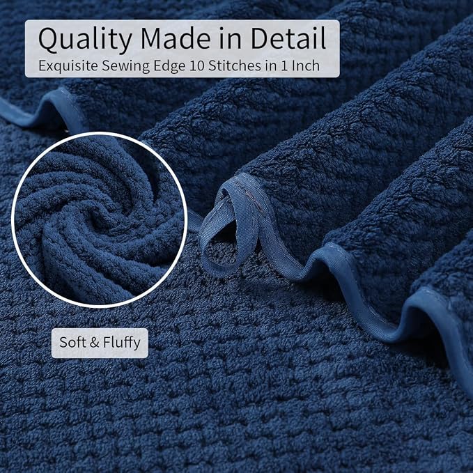 2 Pcs Navy Hand Towel Set 16"x31" Soft Highly Absorbent Quick Dry Bathroom Towels Polyester Plush Towels Set Woven Towels for Bathroom Kitchen Hotel Spa Gym