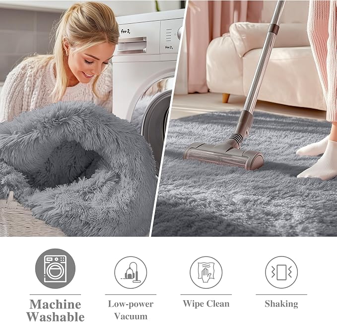OLANLY Light Grey Round Rugs for Bedroom - Machine Washable, 3 ft Circle Area Rugs for Living Room, Soft and Fluffy Shaggy Carpet for Teen Girls and Boys, Nursery Rooms, Dorms, Home Decor Aesthetic