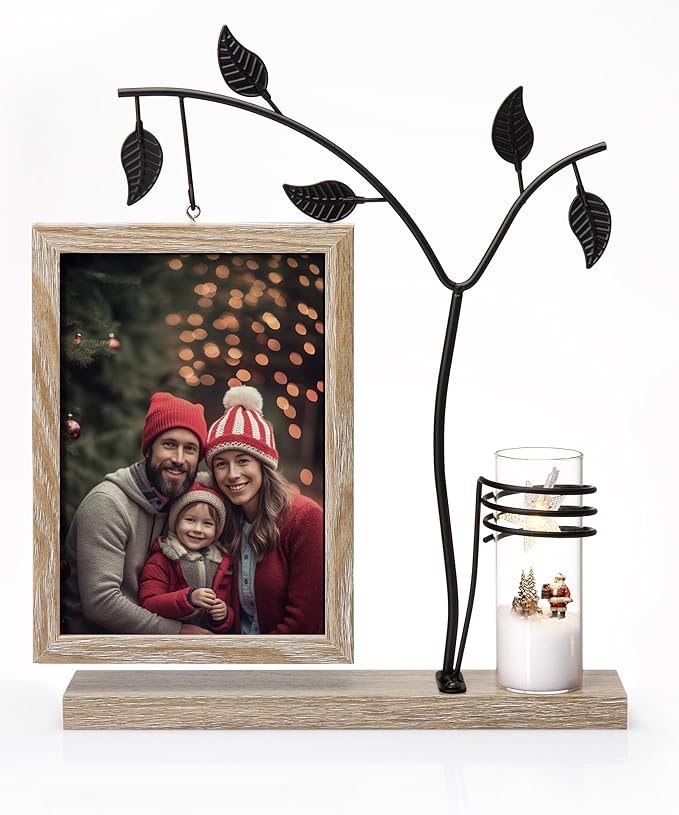 Afuly 5x7 Picture Frame with Glass Vase for Plants Flowers, Desk Picture Frames Floating Photo Frame for Office Home Decor, Unique Anniversary Mothers's Day Gifts for Grandma Mom, Light Brown