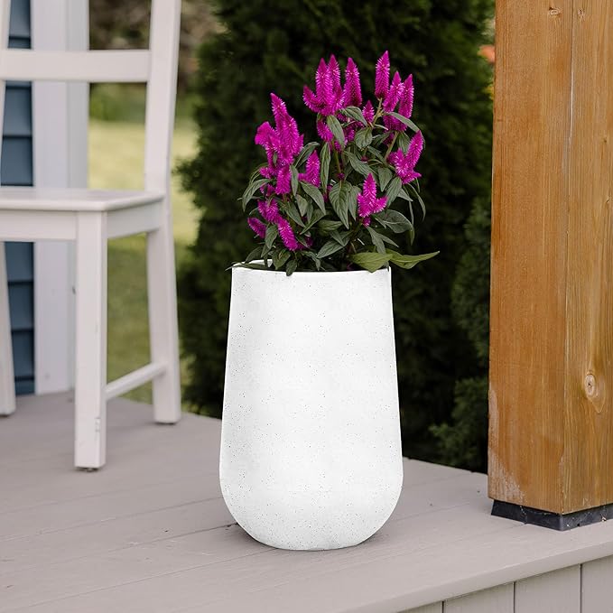 Beuta Large Planters for Outdoor Plants - Set of 3, 15.5/18/20.5 Inches Outdoor Planters for Porch - Tall Planter for Outdoor & Indoor Plants | Large Indoor Plant Pot - USA Made - Limewash