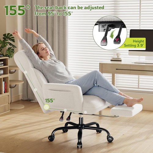 DurayLoly Ergonomic Big and Tall Office Chair - Adjustable Arms, Footrest & Comfortable Fabric - White