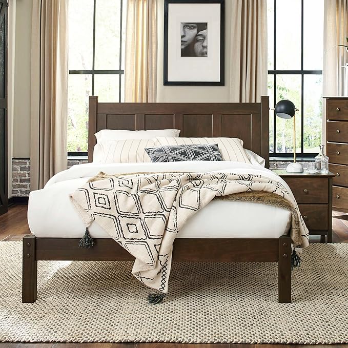 Grain Wood Furniture Shaker Solid Wood Panel Platform Bed, Full Size, Expresso
