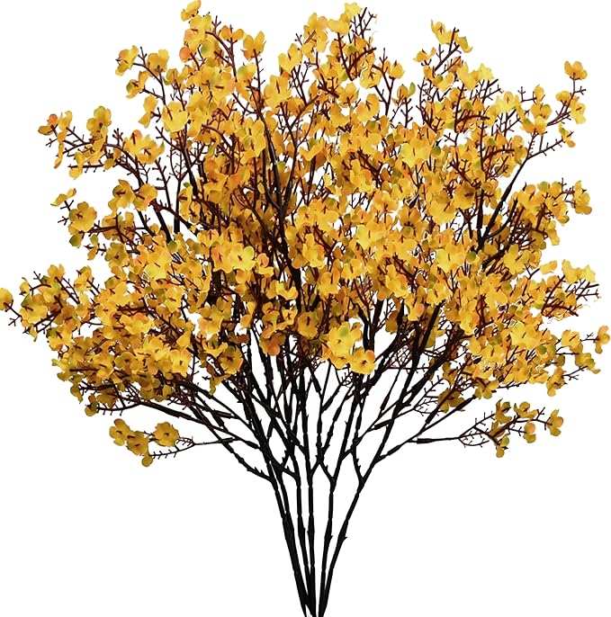 Mandy's Dark Yellow Artificial European Baby’s Breath Flowers 6 Bundles Silk Gypsophila with Bendable Stems for Fall Thanksgiving & Christmas Centerpiece Wedding Decor and Table Arrangements