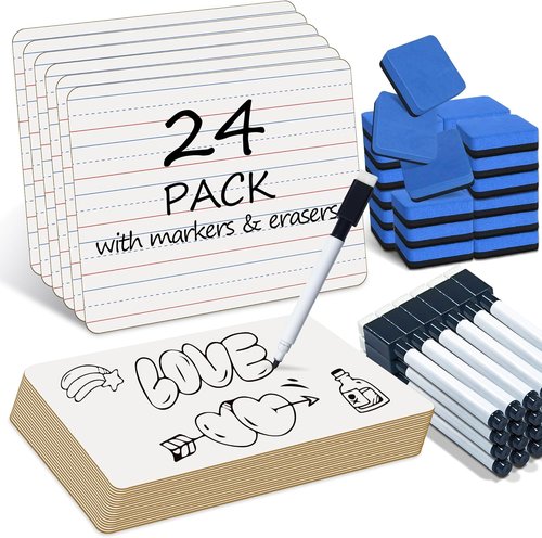 JUSTPAT 24-Pack Dry Erase Boards - 9"x12" Double-Sided Mini Whiteboards for Kids & Classroom Use