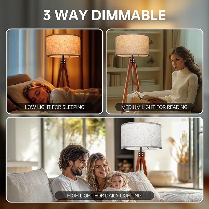 EOEYYOYB Floor Lamps with Shelf, Modern Standing Lamp with 3 Color Temperature Led Bulb, Tall Lamps with Foot Switch for Living Room Bedroom and Office, Walnut