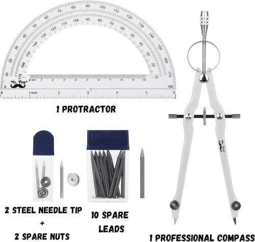 Mr. Pen Protractor and Compass Set - Essential Geometry Tools for Accurate Measurements | Perfect for School Use