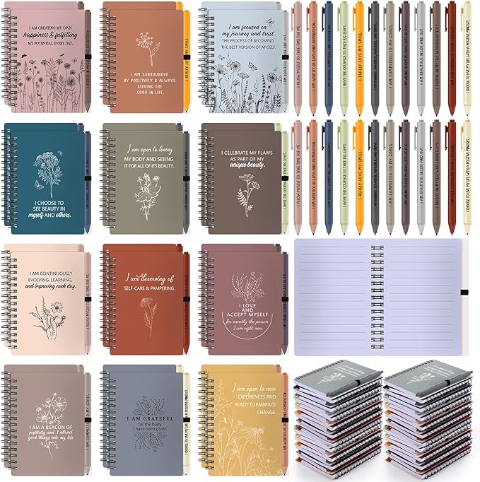 Kosiz 72 Pcs/36 Set Positive Affirmation Gifts Gratitude Spiral Notebooks with Pens Motivational Encouragement Notepads Daily Affirmations Journal for Women Valentine Galentine Gifts (Vibrant)