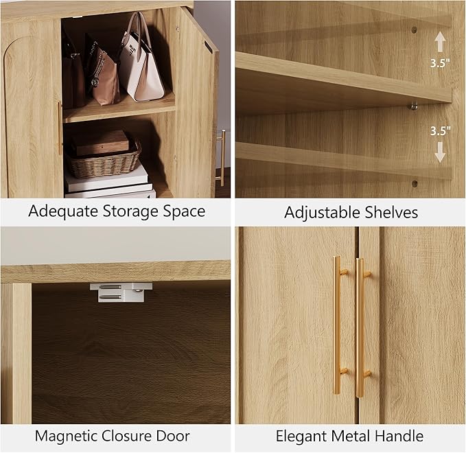 FORTUNETEC Sideboard Buffet Cabinet with Storage Set of 2, Mid Century Modern Accent Cabinet with Arched Doors, Modular Media Console, Credenza for Living Room Kitchen Dining Room Entryway, Oak